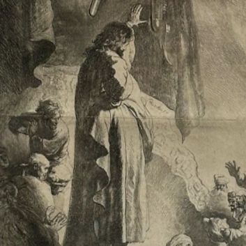 REMBRANDT VAN RIJN (1606 - 1669) La Résurrection de Lazare, grande planche. Eau-forte.
