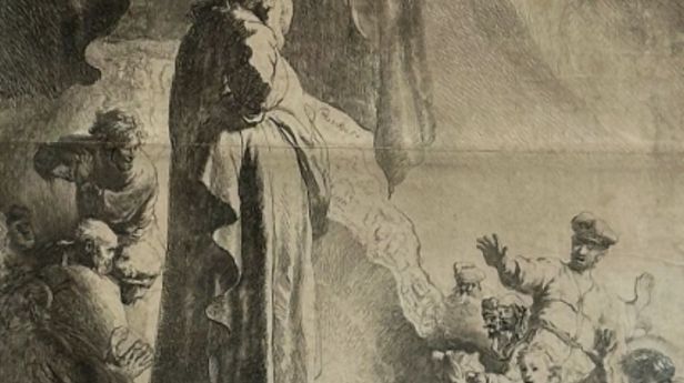 REMBRANDT VAN RIJN (1606 - 1669) La Résurrection de Lazare, grande planche. Eau-forte.