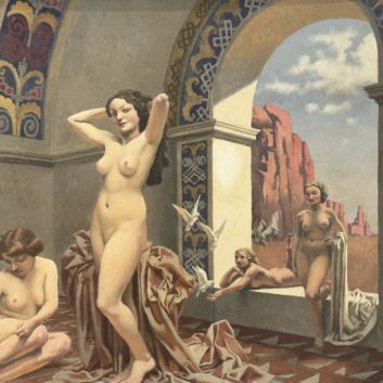 Raphaël DELORME (1885-1962), le Bain au Harem, huile sur isorel