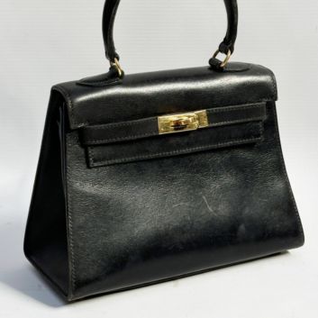 HERMÈS PARIS, Sac mini Kelly sellier en veau box noir
