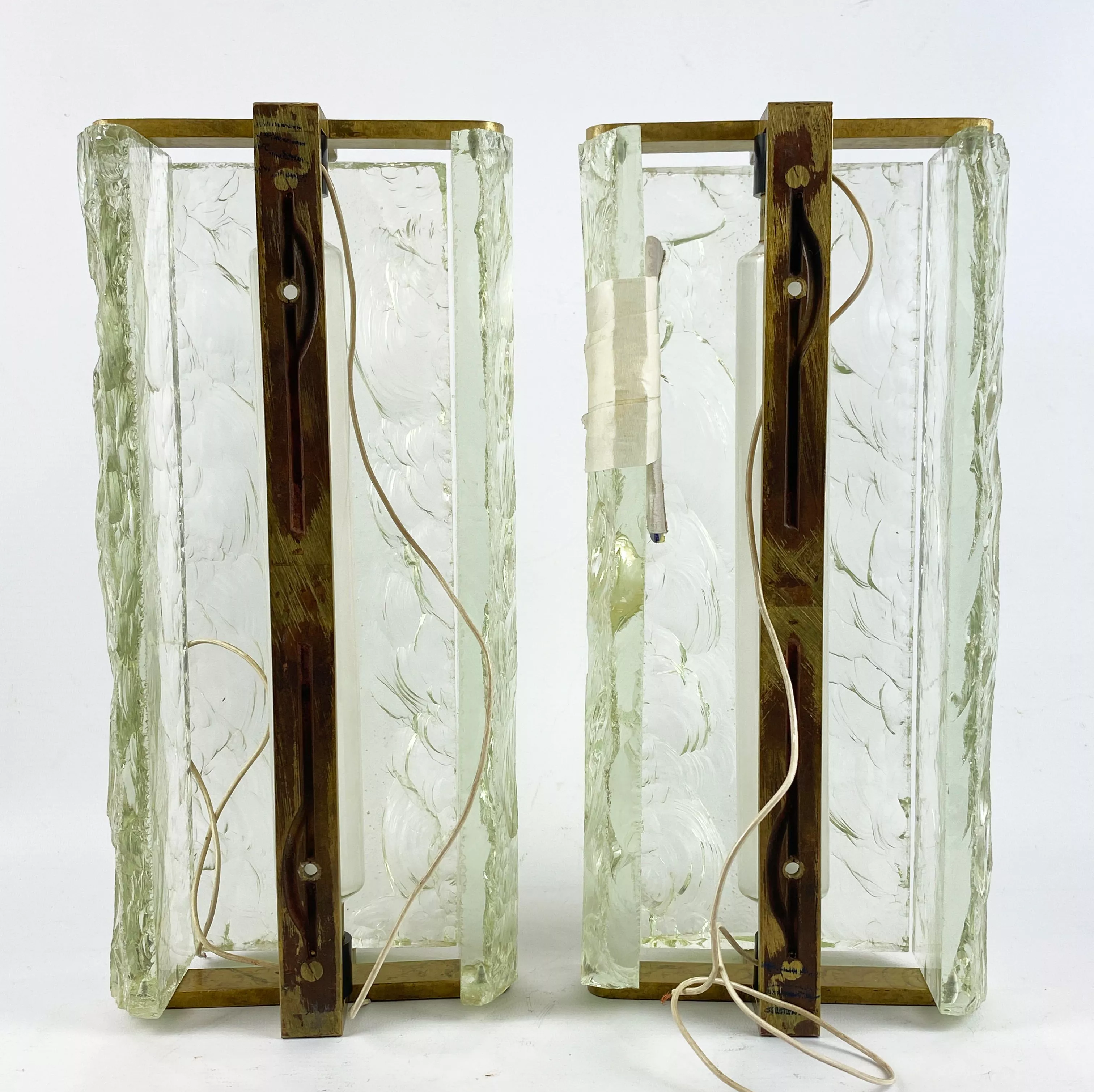 Sconces Printz, verre et bronze, arri&egrave;re