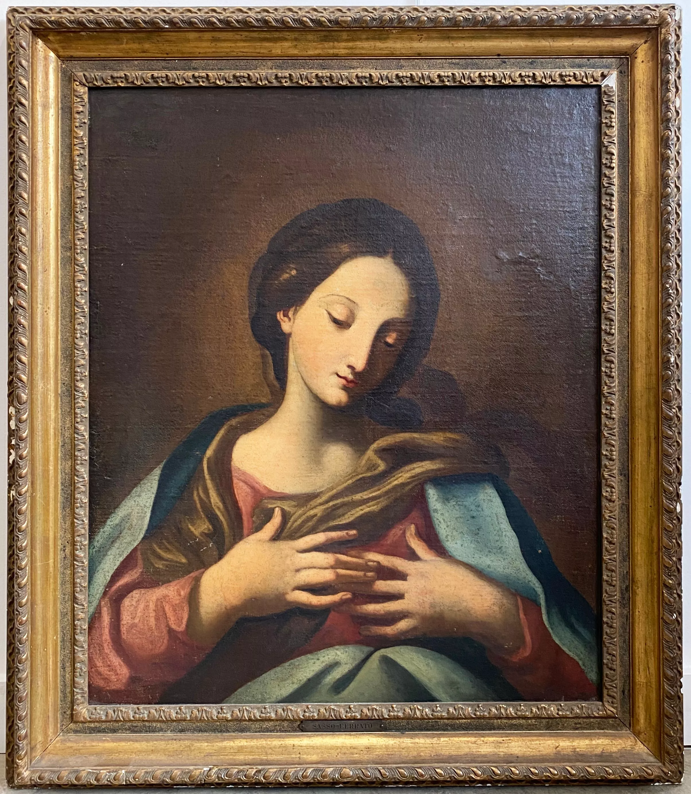 Huile sur toile repr&eacute;sentant une Madonne