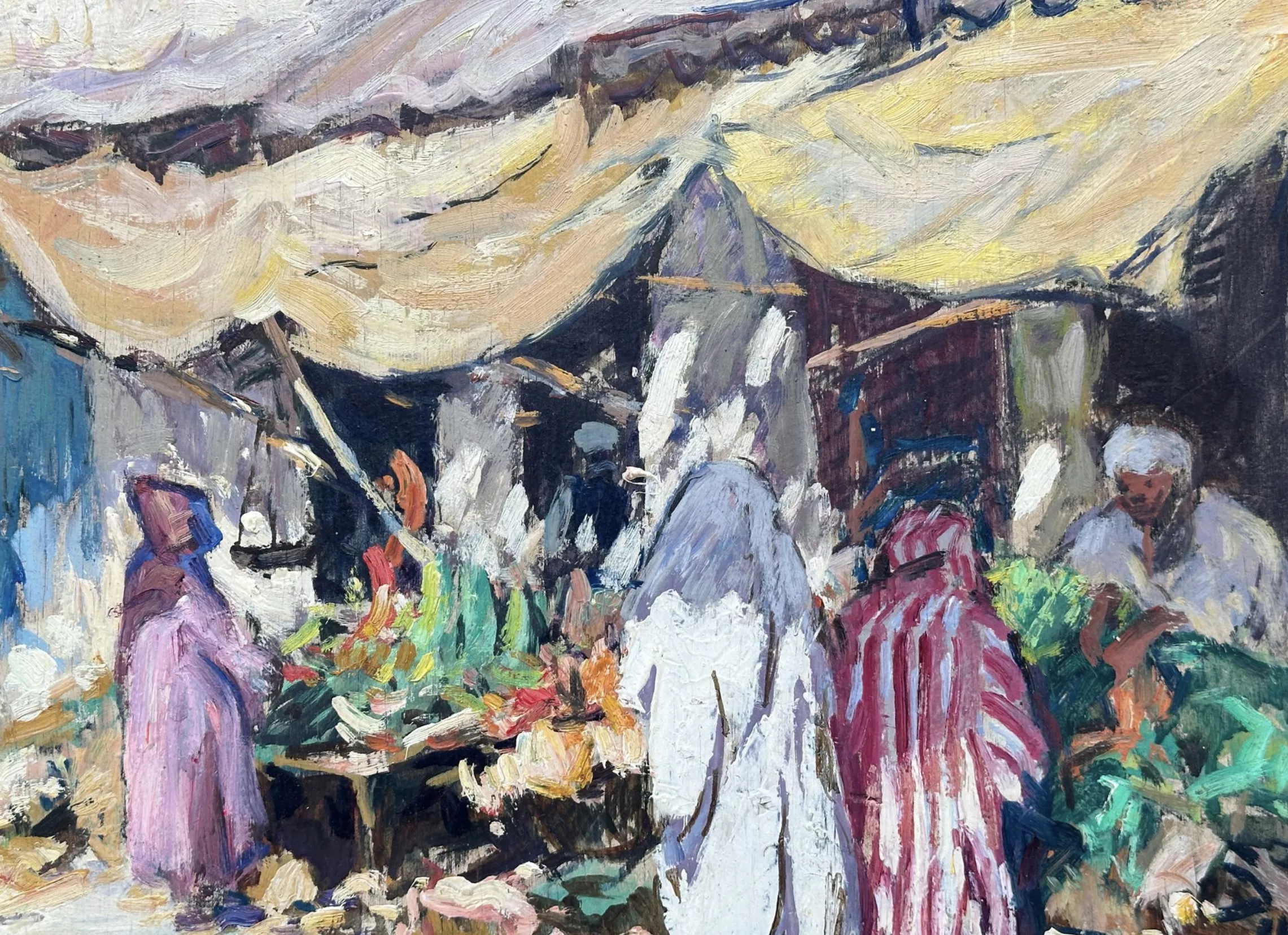 Henri Pontoy, Souk &agrave; Marrakech, huile sur toile