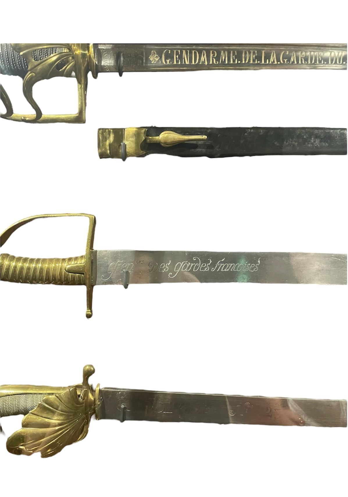 Différents sabres de la Garde royale, modèles briquets de grenadier et Montmorency