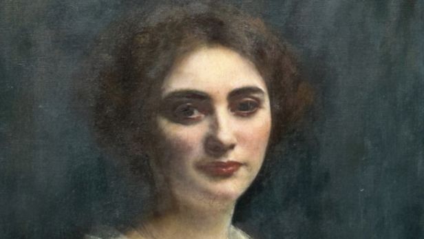 Pascal DAGNAN-BOUVERET (Paris 1852-1929 Quincey) Portrait de jeune femme, une rose dans le corsage, Huile sur toile