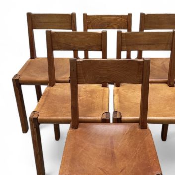 Pierre CHAPO (1927-1987) Suite de six chaises modèle S24, circa 1980