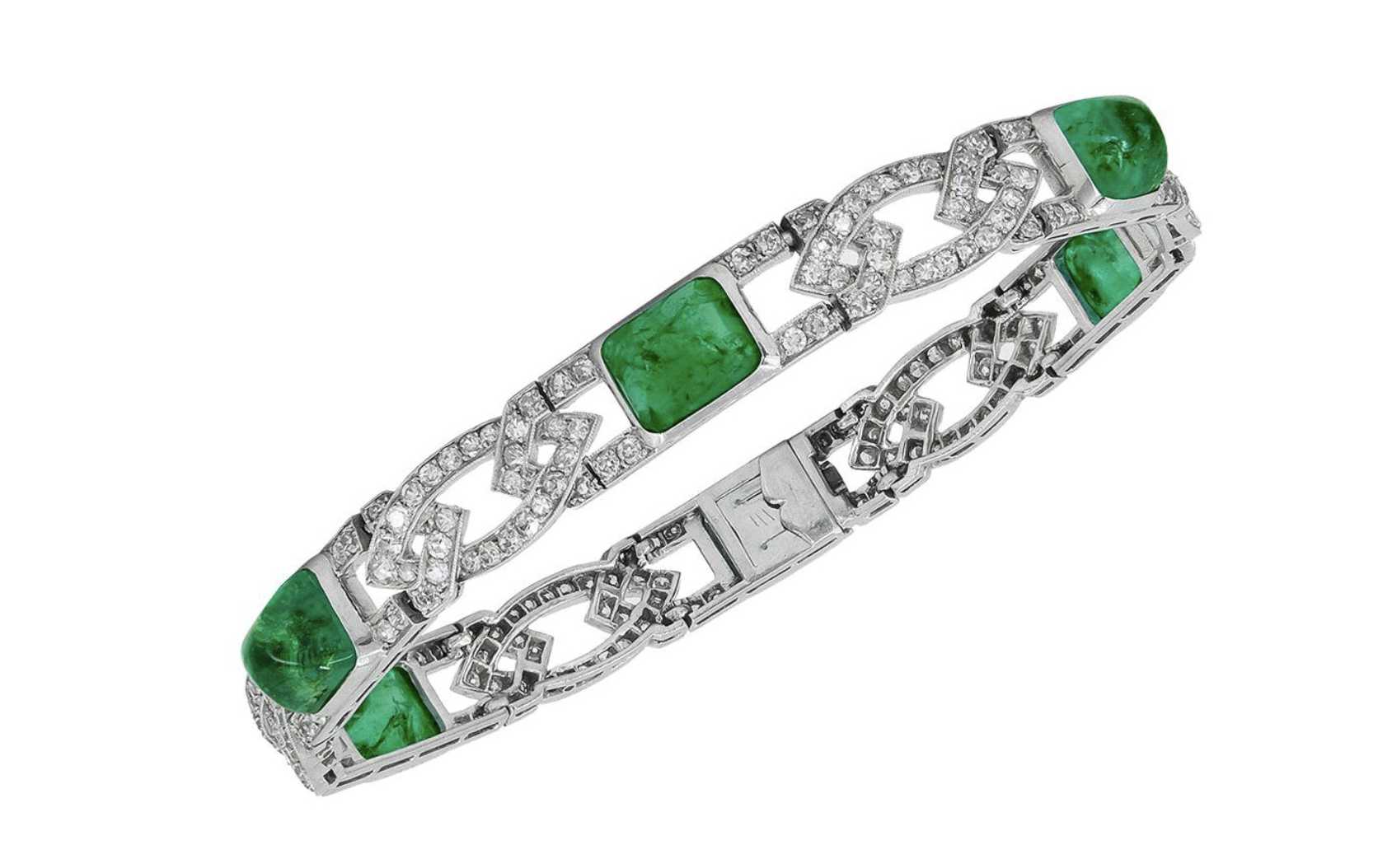 Van Cleef & Arpels, bracelet en or blanc, diamants et émeraudes