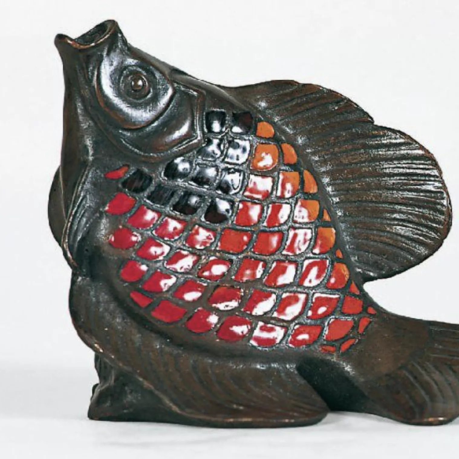 Poisson en bronze &eacute;maill&eacute;, sign&eacute; Sandoz