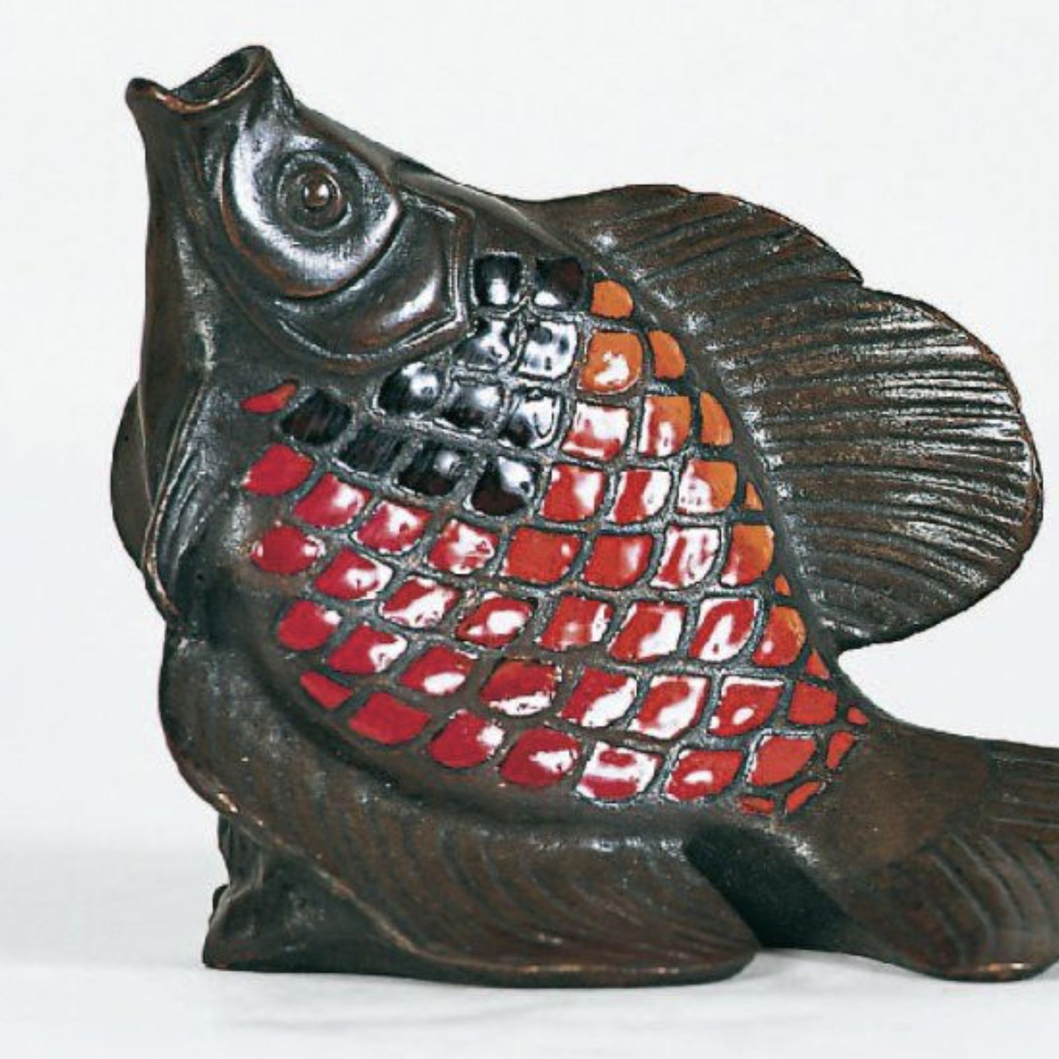 Poisson en bronze émaillé, signé Sandoz