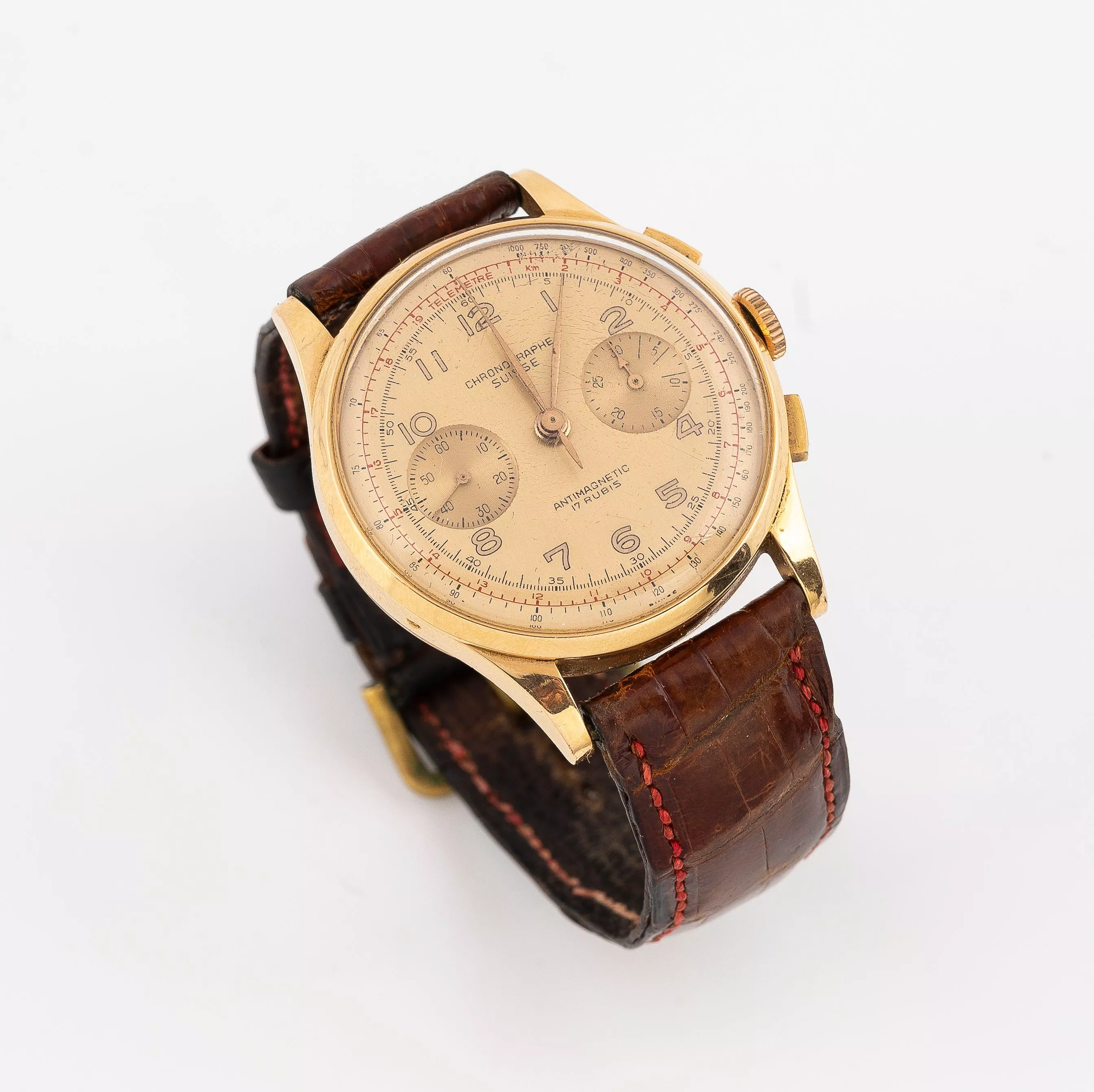 Chronographe Suisse, Montre homme en or jaune (vers 1950)