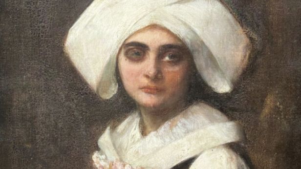 Pascal DAGNAN-BOUVERET (Paris 1852-1929 Quincey) Portrait d’une jeune bretonne en coiffe traditionnelle, Huile sur toile