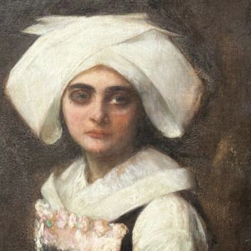 Pascal DAGNAN-BOUVERET (Paris 1852-1929 Quincey) Portrait d’une jeune bretonne en coiffe traditionnelle, Huile sur toile