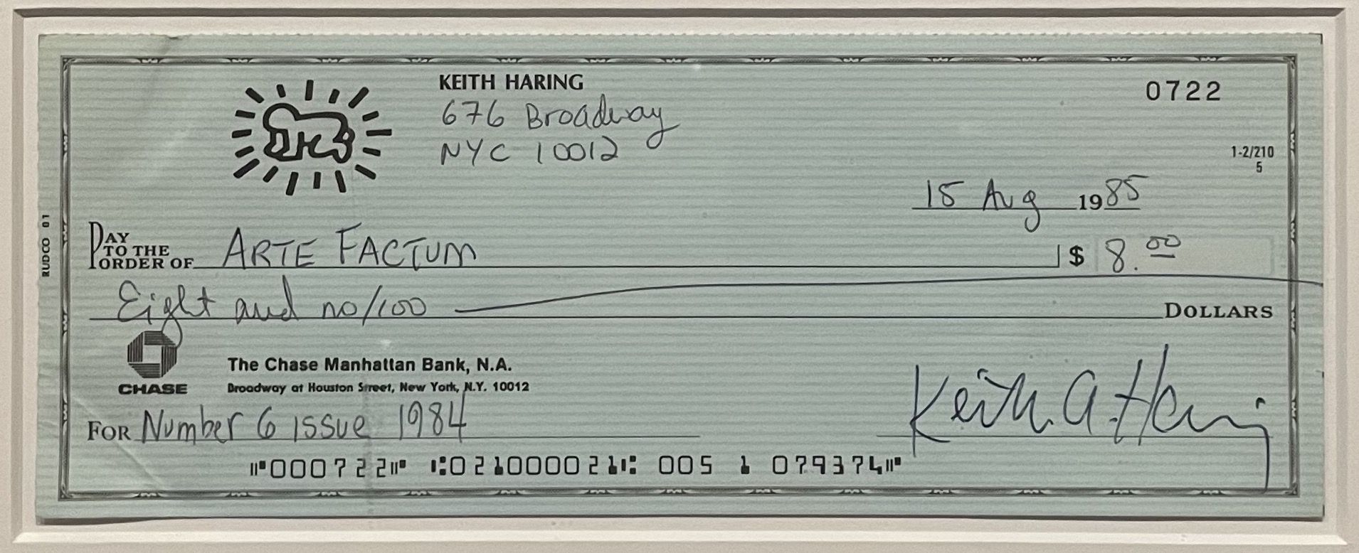 Haring, chèque symbolique et signature