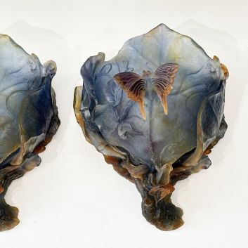 DAUM France Papillons Paire d'appliques en pâte de verre