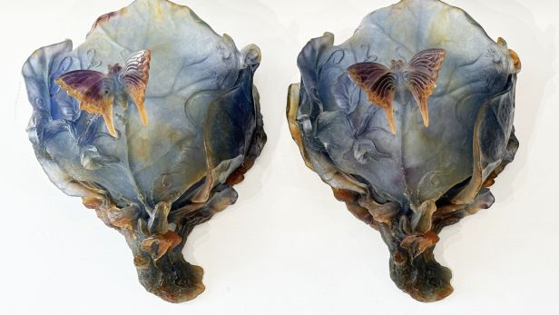 DAUM France Papillons Paire d'appliques en pâte de verre