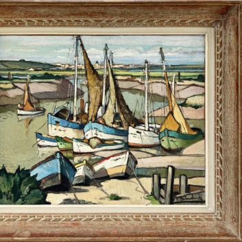 Gaston BALANDE (1880-1971), Les bateaux à marée basse, huile sur toile