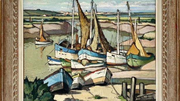 Gaston BALANDE (1880-1971), Les bateaux à marée basse, huile sur toile