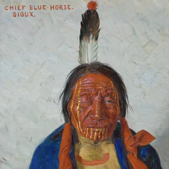 Burbank, Chef Blue Horse, huile sur toile