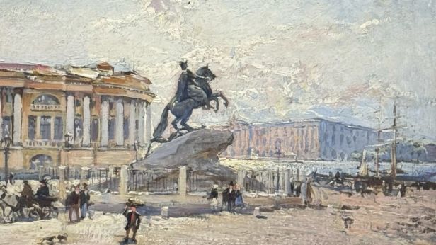 Constantin WESTCHILOFF (Russie, Saint-Pétersbourg, 1878-New York, 1945). Vue de la statue équestre de Pierre le Grand par Falconet sur la Place du Sénat à Saint-Pétersbourg.