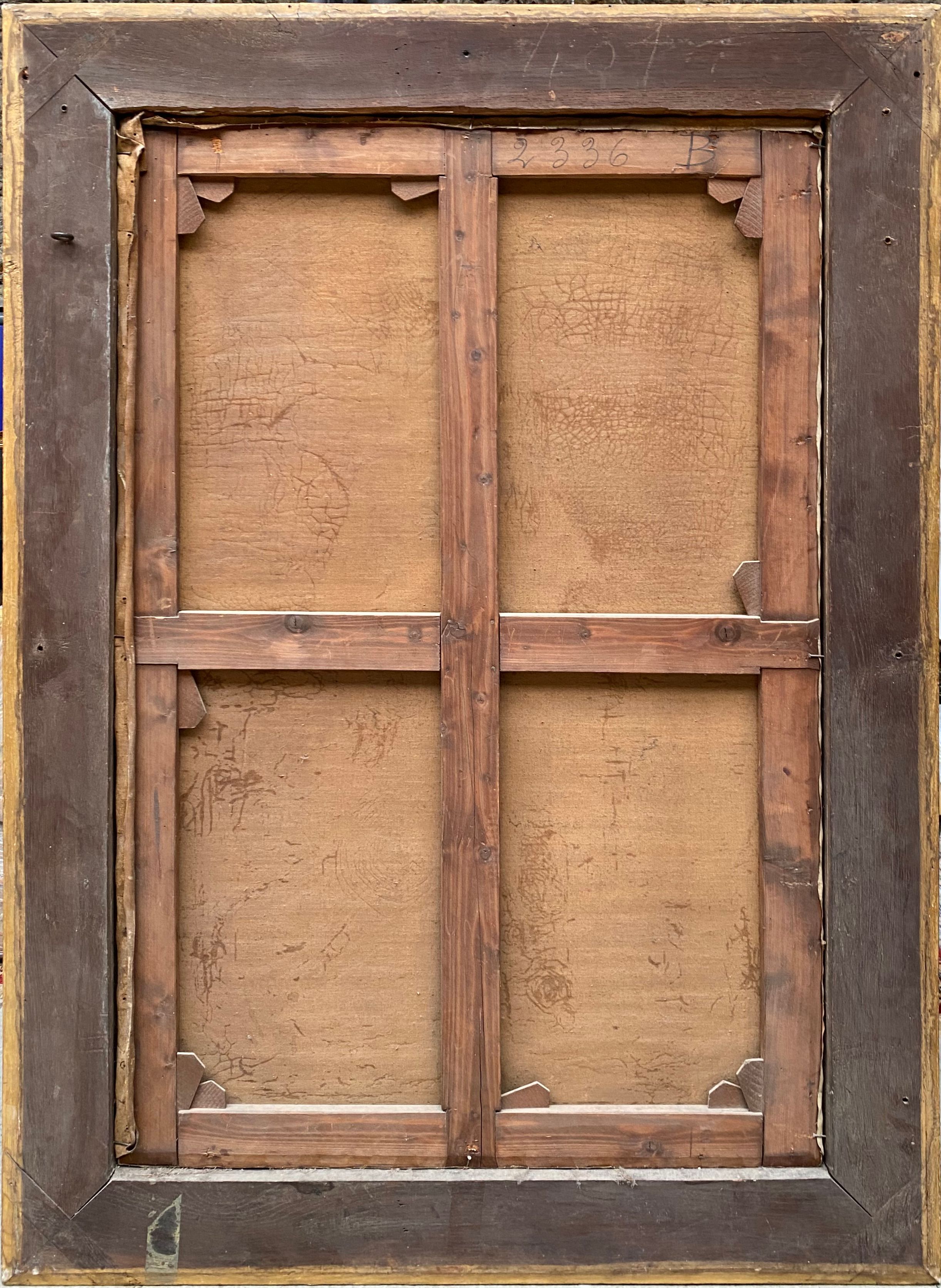 Dos d'un tableau de Barrias, inscription "B"