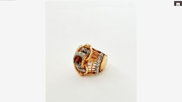 Bague cocktail en or jaune 18 carats (750) et platine (850)