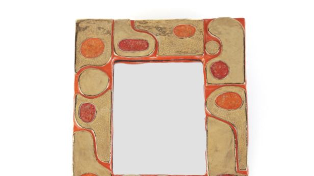 MITHÉ ESPELT (1923-2020). Miroir « Ouvéa » en céramique émaillée orangé-rouge