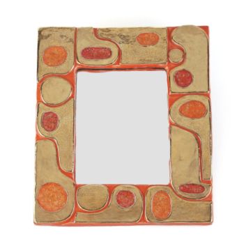 MITHÉ ESPELT (1923-2020). Miroir « Ouvéa » en céramique émaillée orangé-rouge