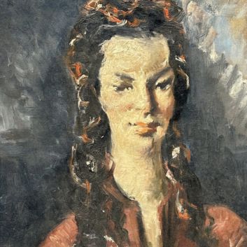 Georges Hanna SABBAGH (1887-1951), Portrait de femme à la tunique rouge, Huile sur carton