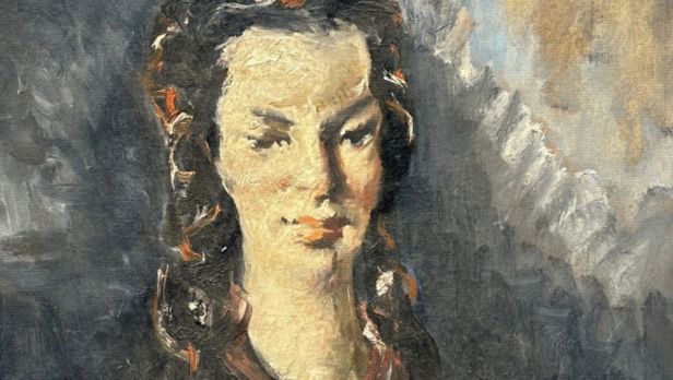 Georges Hanna SABBAGH (1887-1951), Portrait de femme à la tunique rouge, Huile sur carton