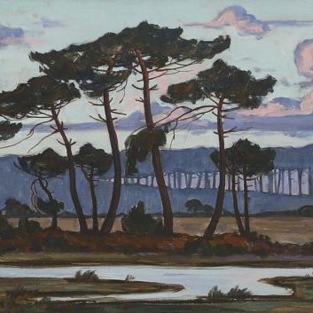 Jean Roger SOURGEN (1883-1978), Paysage aux pins à l'aurore, Huile sur toile