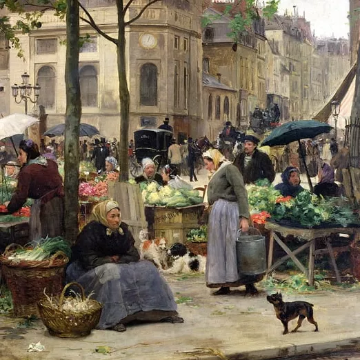 Victor Gabriel Gilbert, March&eacute; aux l&eacute;gumes - Huile sur toile