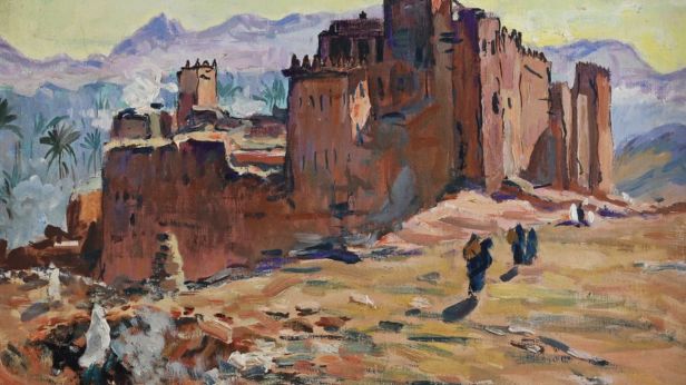 Henri PONTOY (1888-1968) Vue animée d'une kasbah dans le massif de l'Atlas