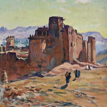 Henri PONTOY (1888-1968) Vue animée d'une kasbah dans le massif de l'Atlas