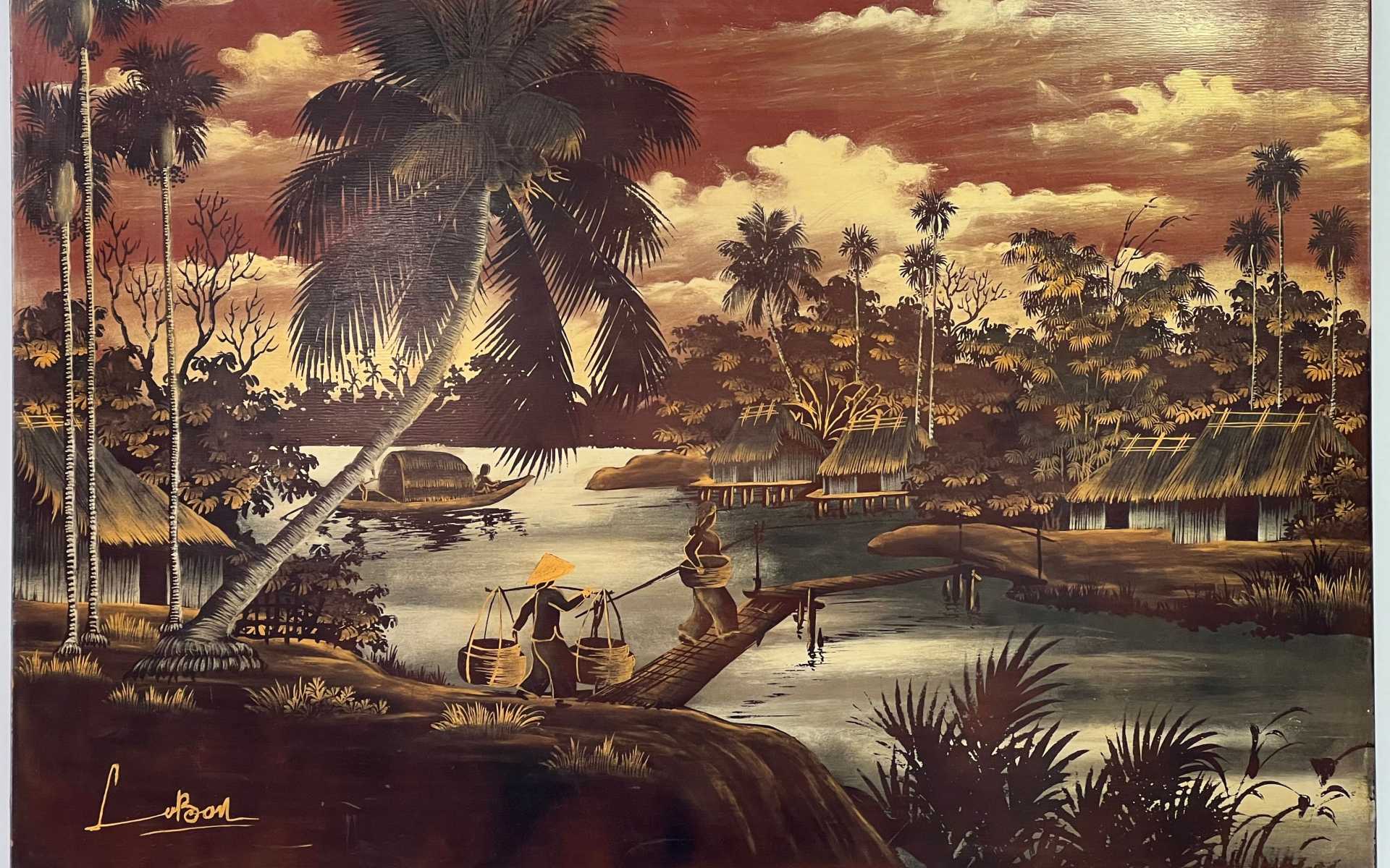 Peinture sur bois laqué, XXème