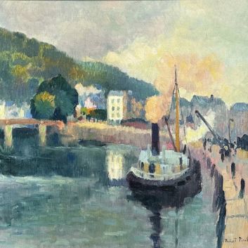 Robert PINCHON (1886-1943) Vue de port en bord de Seine Huile sur toile