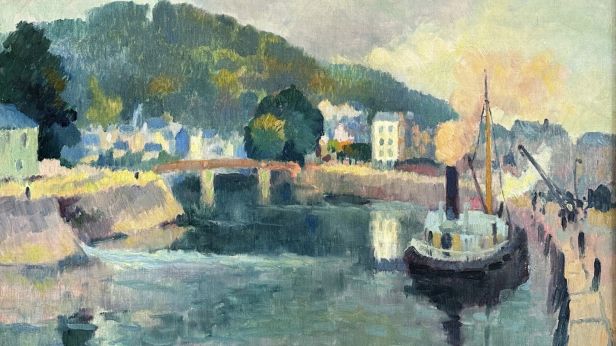 Robert PINCHON (1886-1943) Vue de port en bord de Seine Huile sur toile