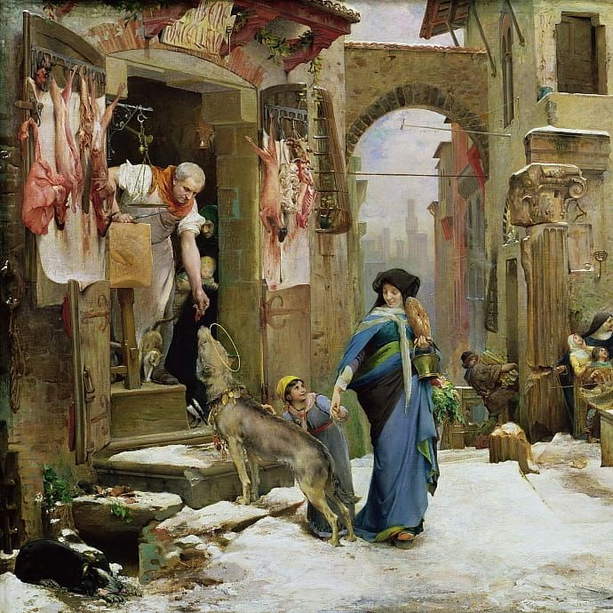 Merson, huile sur toile, Le loup de Gubbio