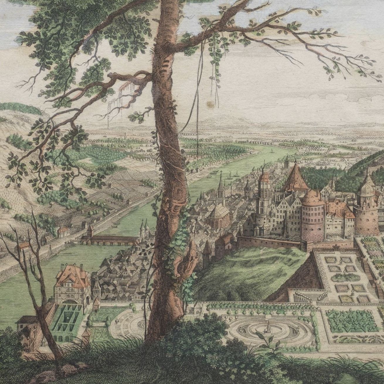 D'après Jacques Fouquier, gravure sur cuivre en couleurs