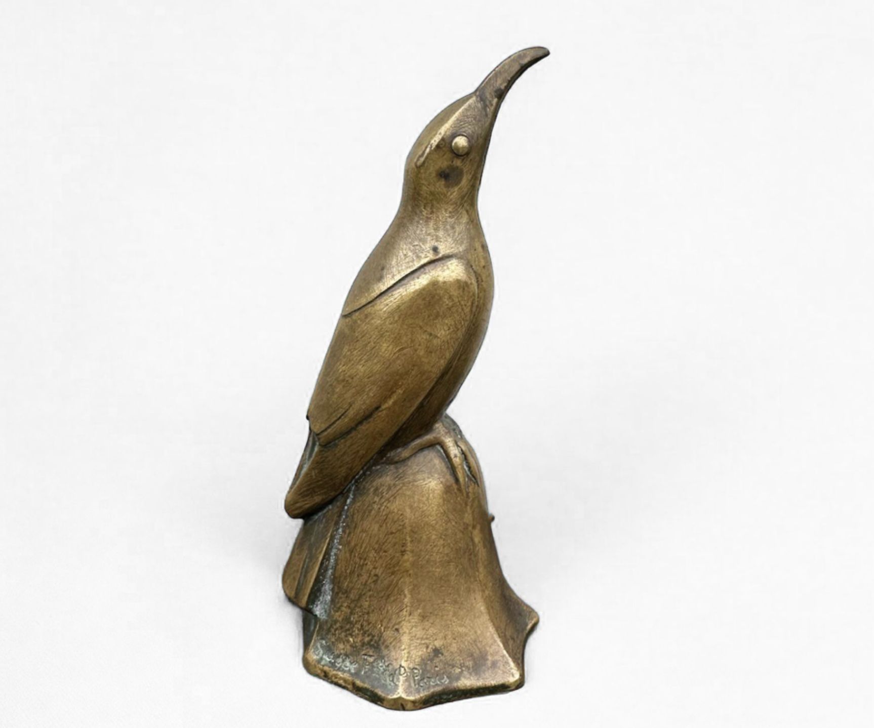 Sandoz, oiseau en bronze doré