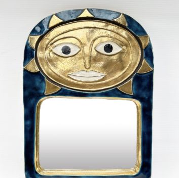Mithé ESPELT (1923-2020) Miroir en céramique émaillée, modèle "Soleil"