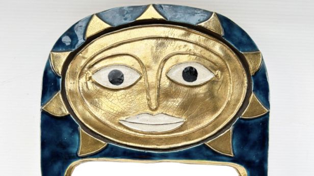 Mithé ESPELT (1923-2020) Miroir en céramique émaillée, modèle "Soleil"