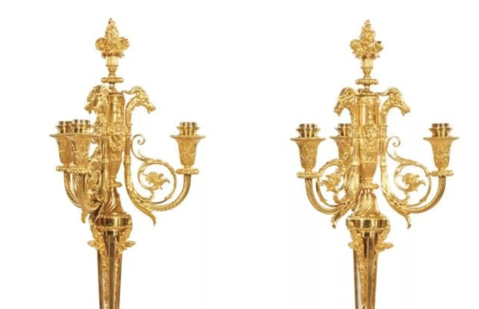 Ferdinand Barberienne, paire de cand&eacute;labres en bronze dor&eacute;