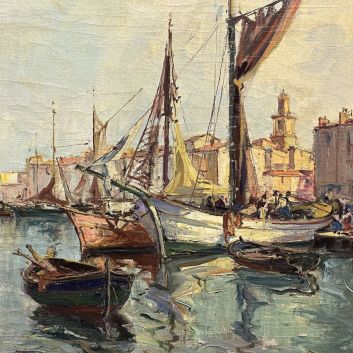 Georges LAPCHINE (1885-1951) Le port de St Tropez Huile sur toile