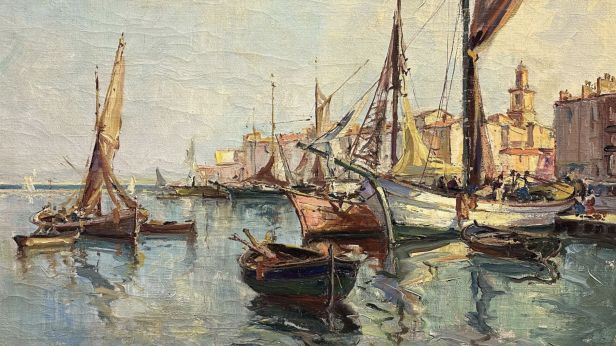 Georges LAPCHINE (1885-1951) Le port de St Tropez Huile sur toile