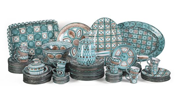 Robert PICAULT (1919-2000), Grand service en faïence émaillée aux décors géométriques