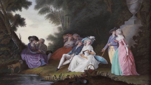 SÈVRES, Plaque rectangulaire en porcelaine dure, à décor polychrome, 1792