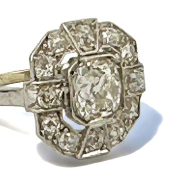 Bague en platine (850e), ornée d'un diamant taille ancienne de forme coussin en serti clos griffé