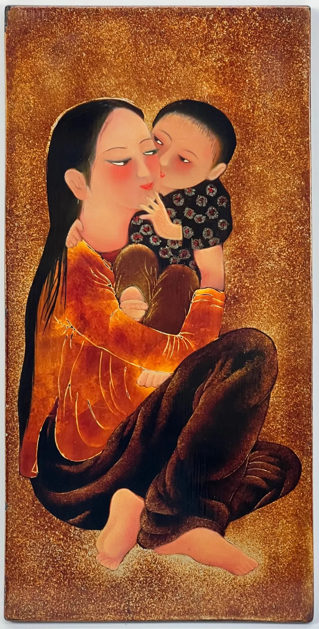 Peinture sur bois laqu&eacute;, XX&egrave;me
