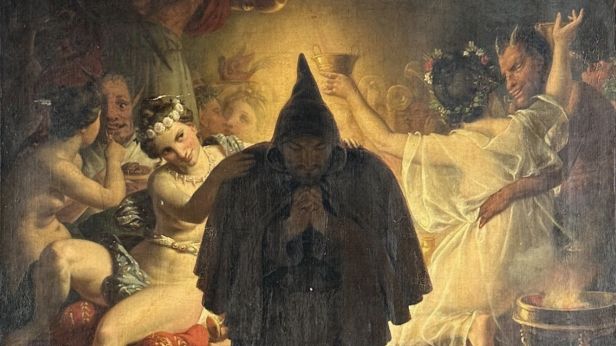 Charles Alexandre Debacq (Paris 1802-1850 Paris) La tentation de saint Antoine le Grand Huile sur toile (de la maison Haro)