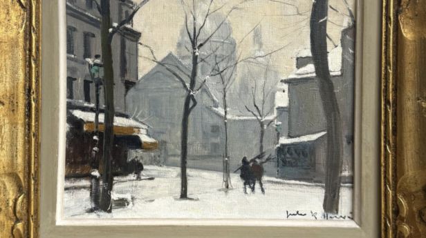 Jules René HERVÉ (1887-1981) Le quartier Montmartre sous la neige Huile sur toile